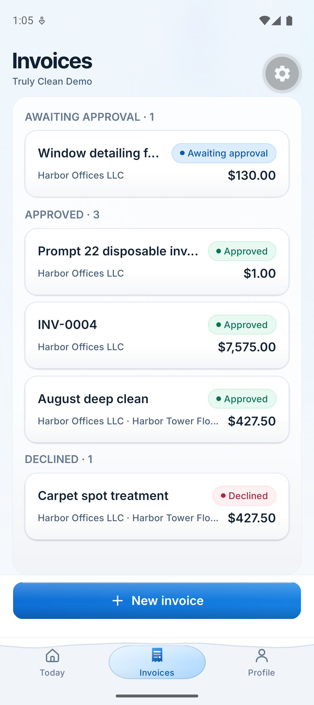 Mobile owner invoice list